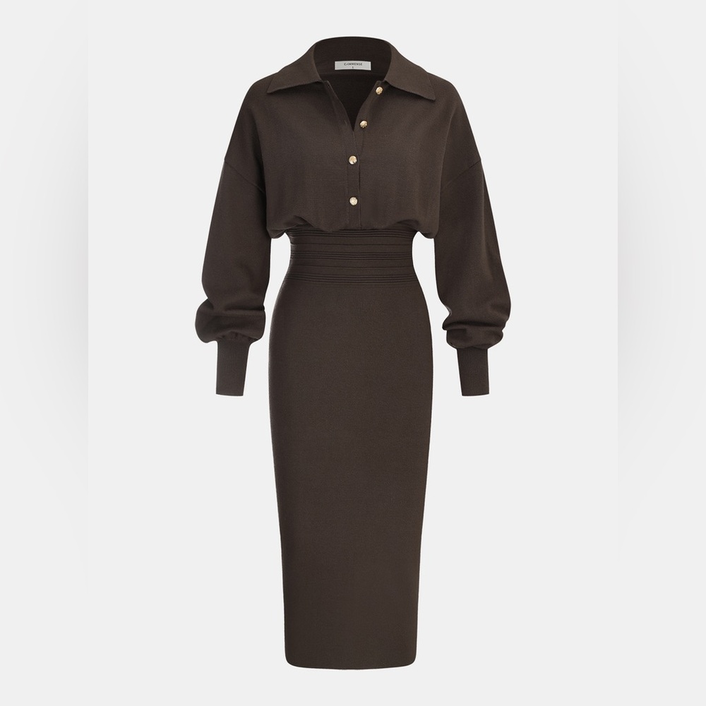 Commense Cinched
Waist Knit Shirt Dress